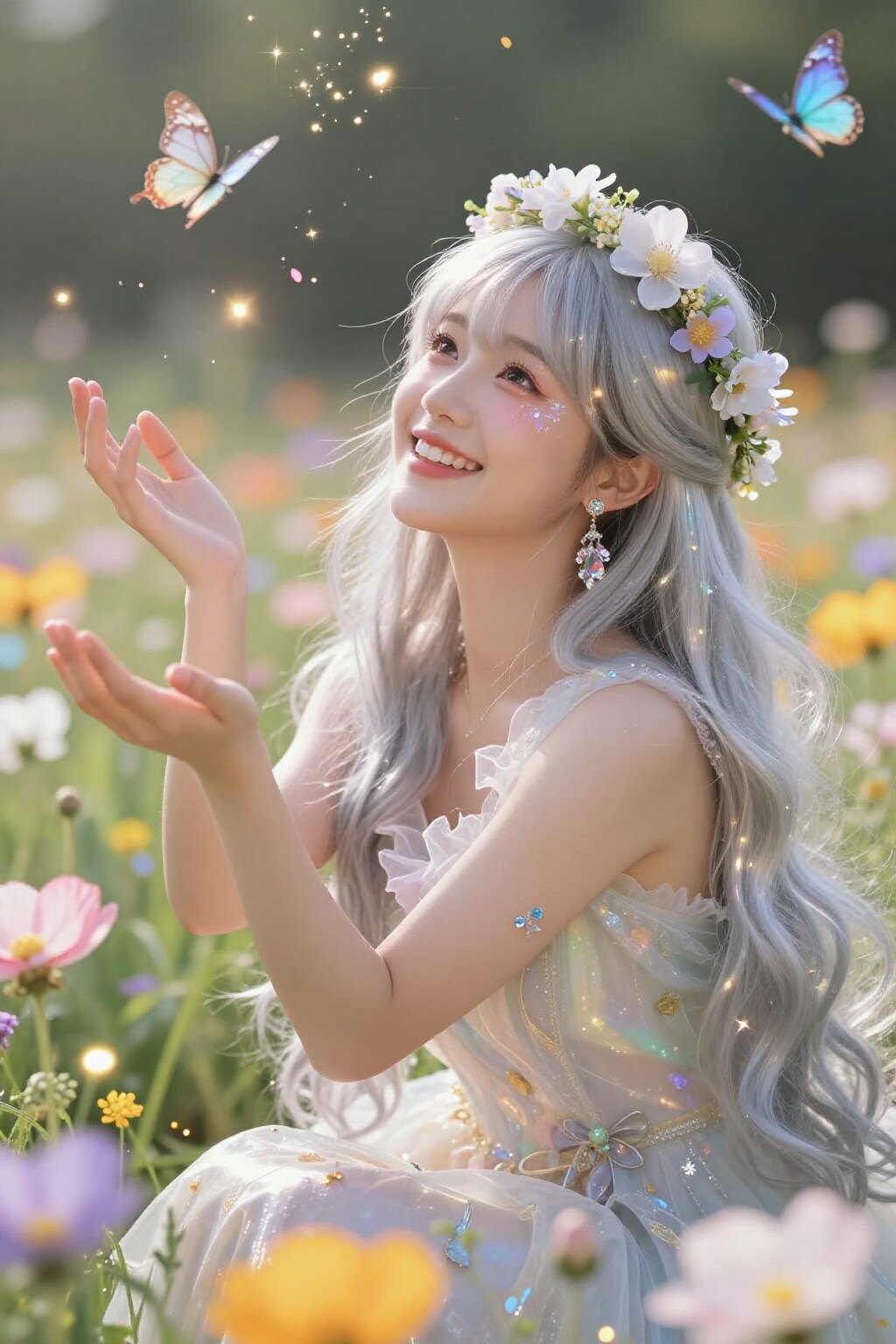 蝶と戯れるお姉さん♡