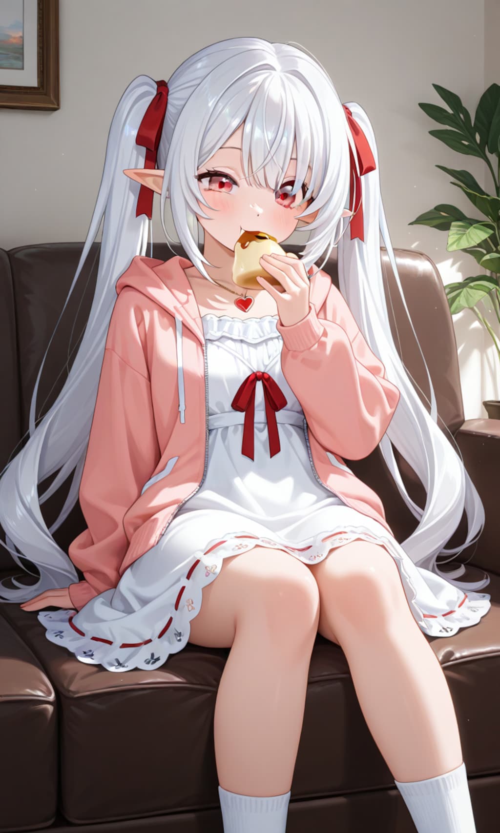 プリンを食べるシロネさん？(￣～￣)