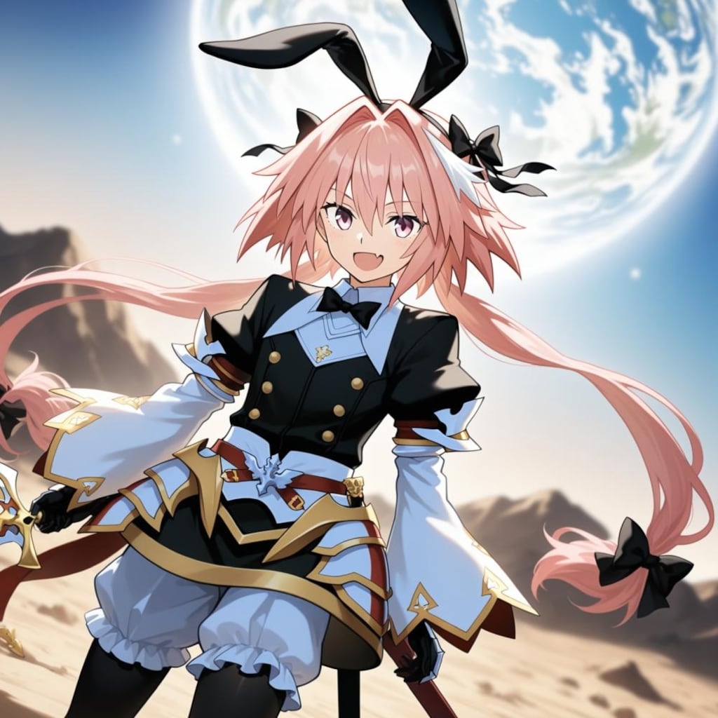 アニメCG風、月の少年コスプレ