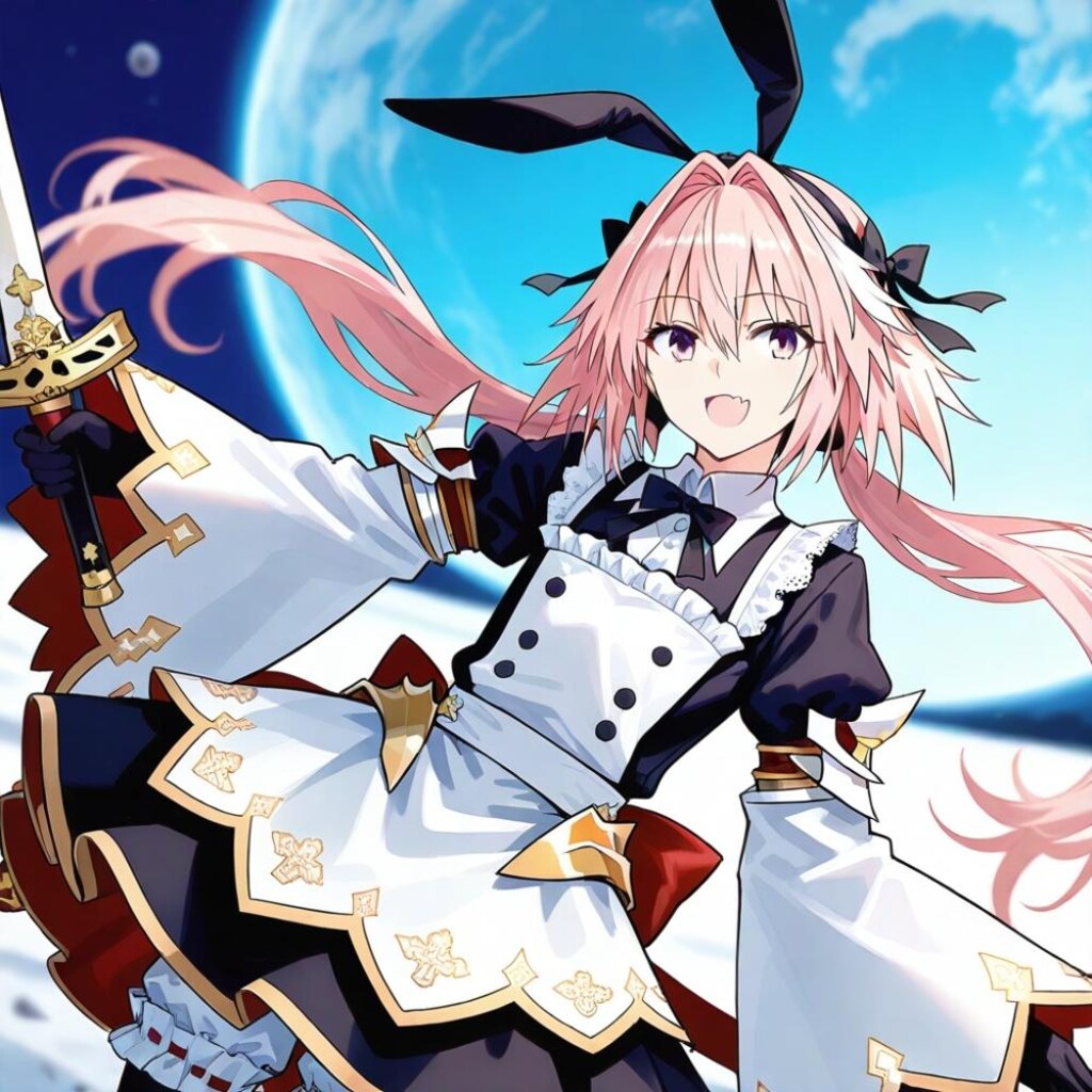 アニメCG風、月の少年コスプレ