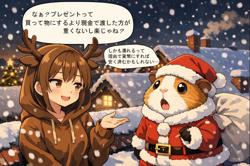モルモットのサンタと提案してくるトナカイ | の人気AIイラスト・グラビア