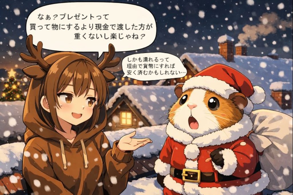 モルモットのサンタと提案してくるトナカイ