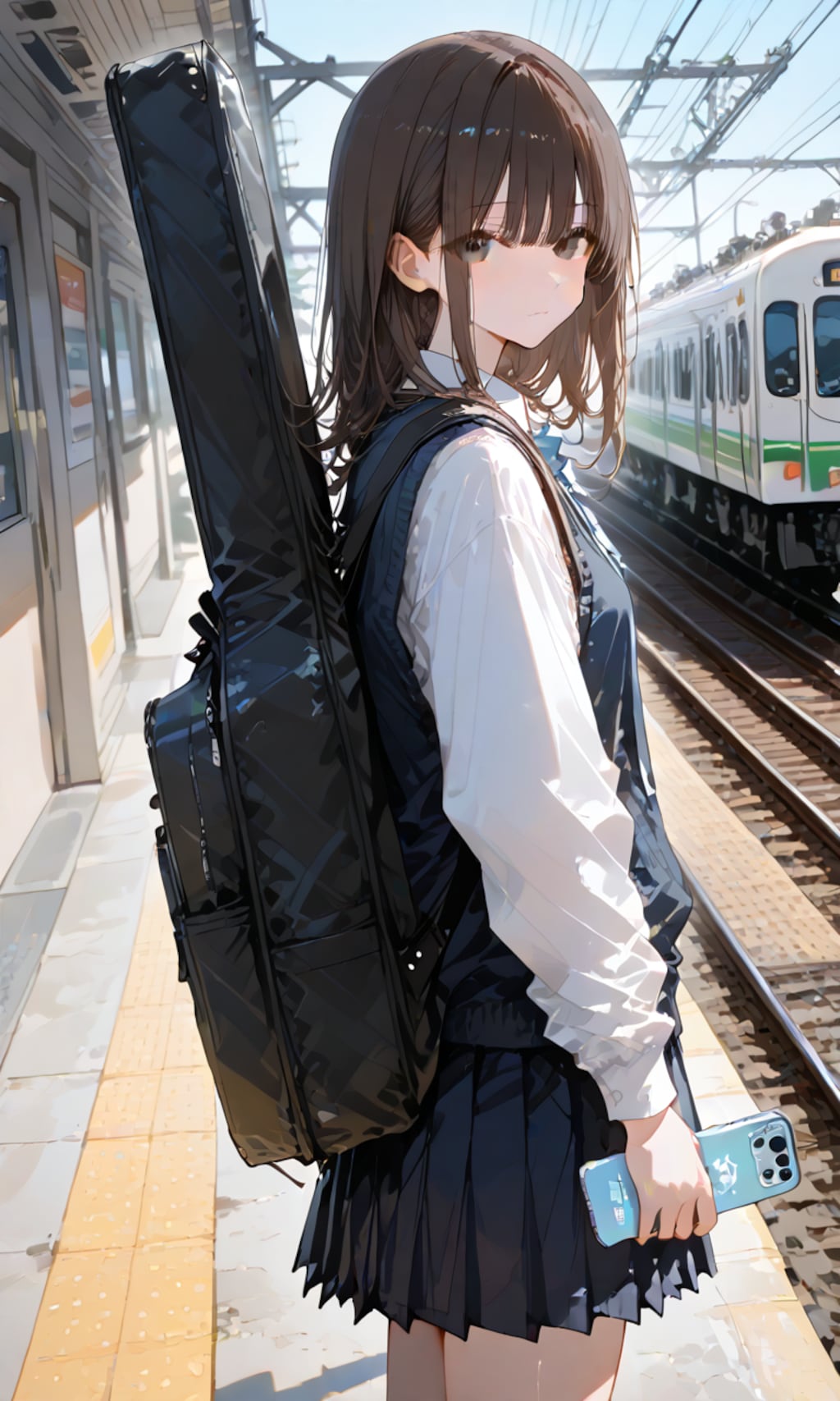 通学中のギター少女