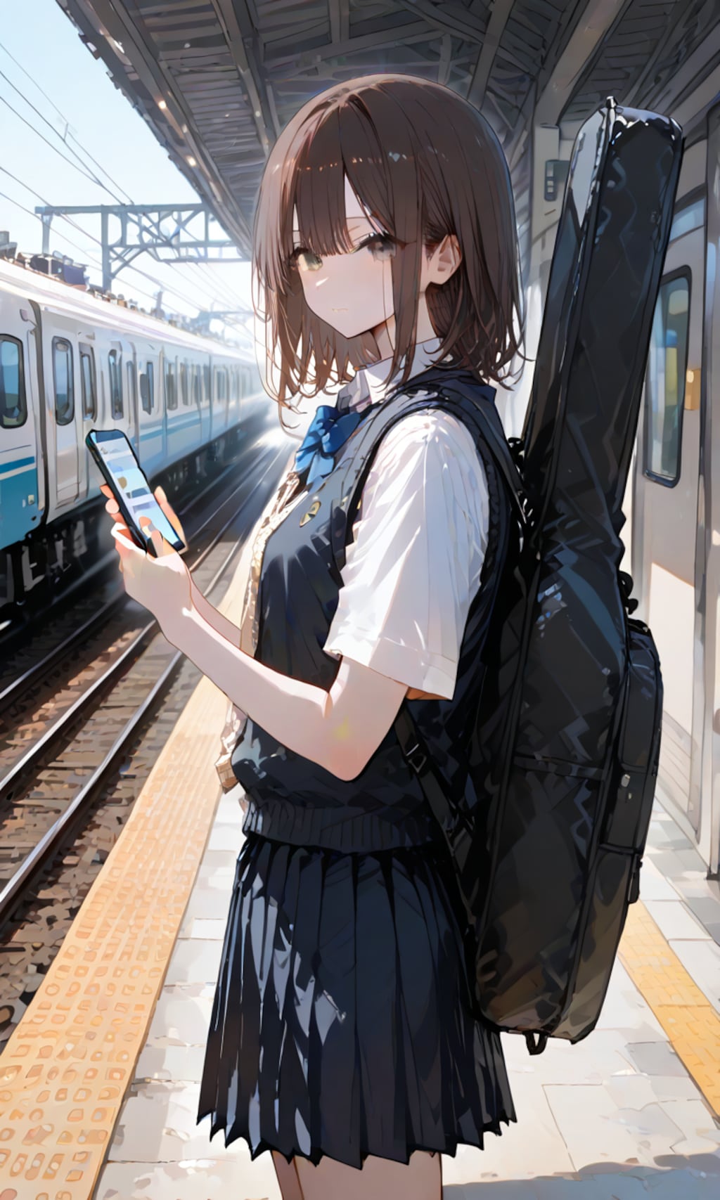 通学中のギター少女