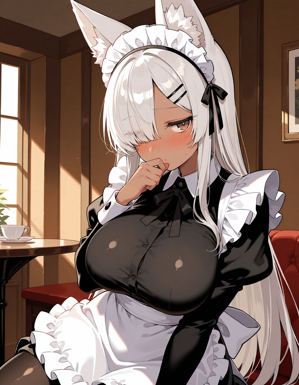 褐色目隠れ狐耳メイドちゃん