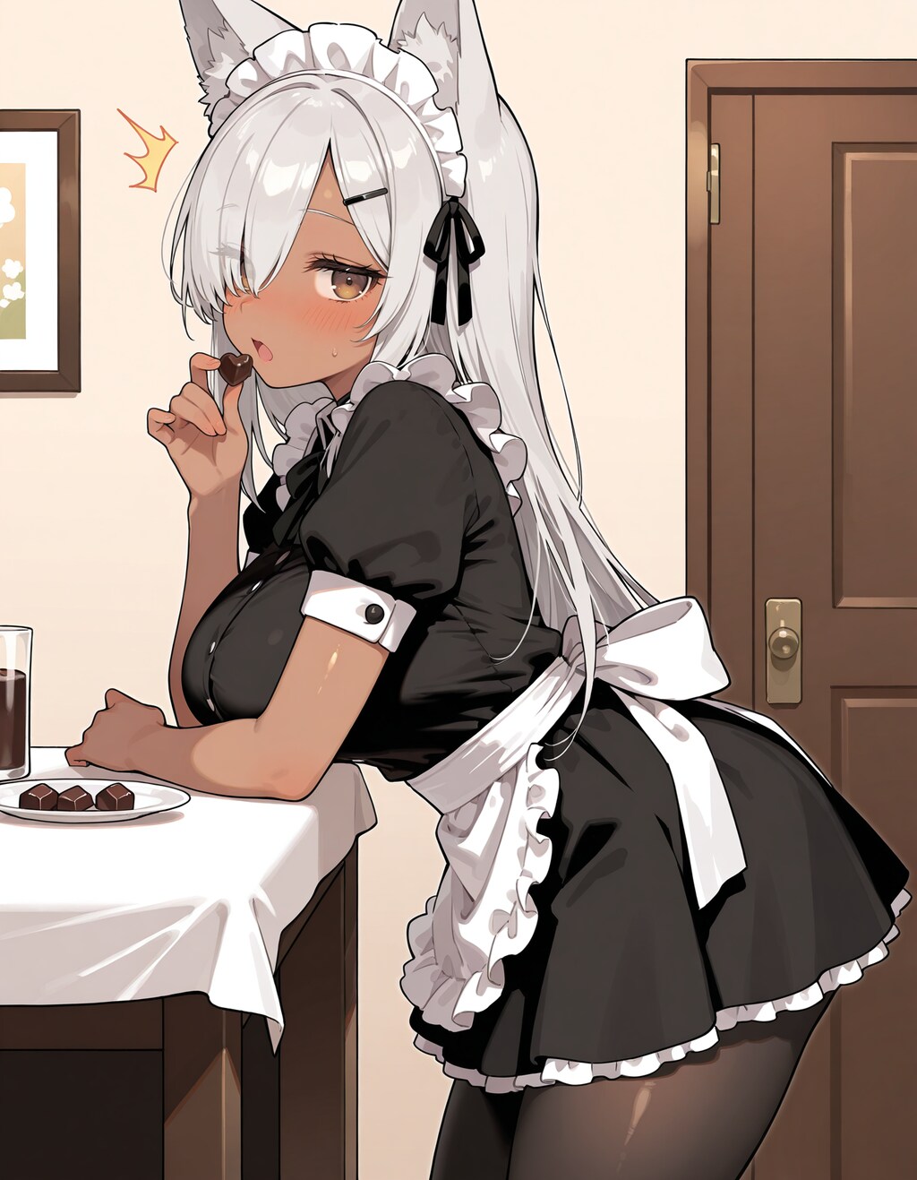 褐色目隠れ狐耳メイドちゃん