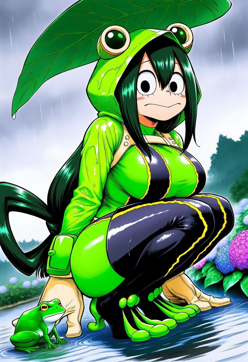雨のカエルレインコートボディースーツコスプレカエル人妻