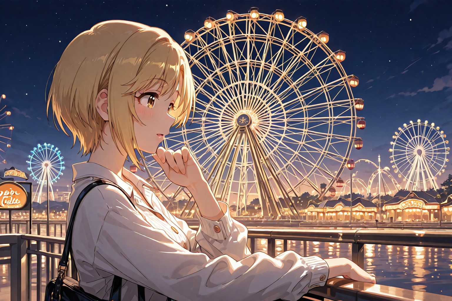 遊園地で夜景を見る相葉夕実 | の人気AIイラスト・グラビア
