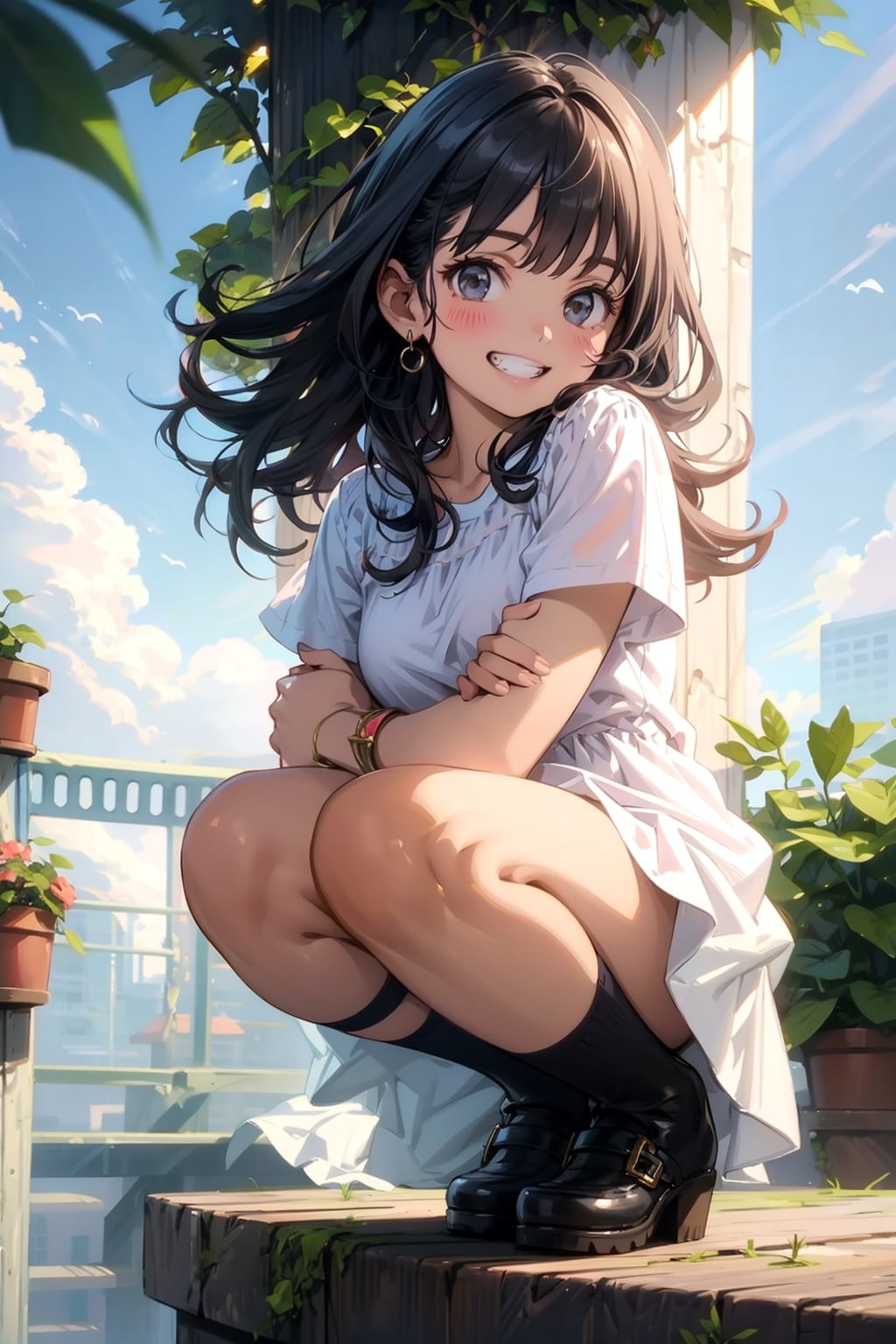 公園でしゃがんでいる彼女