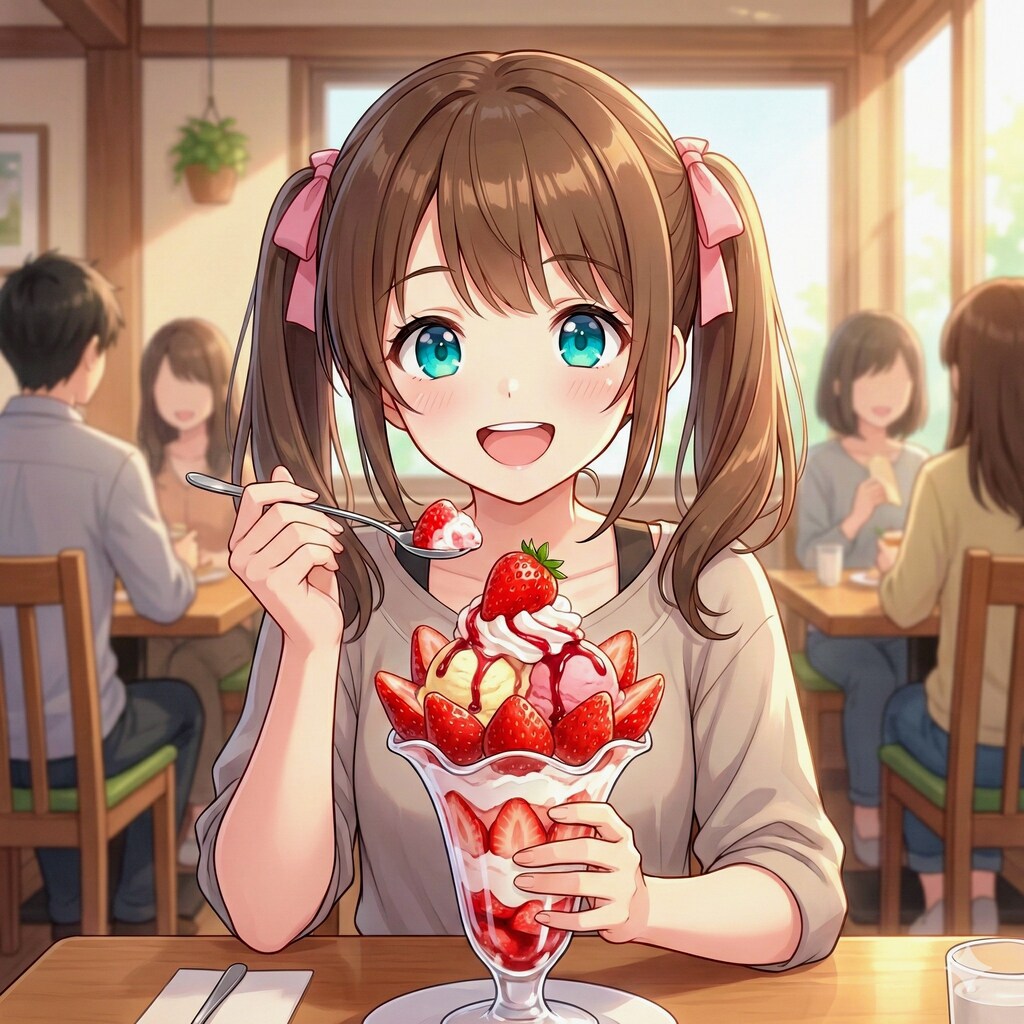 苺パフェを食べている はるかさん🍓