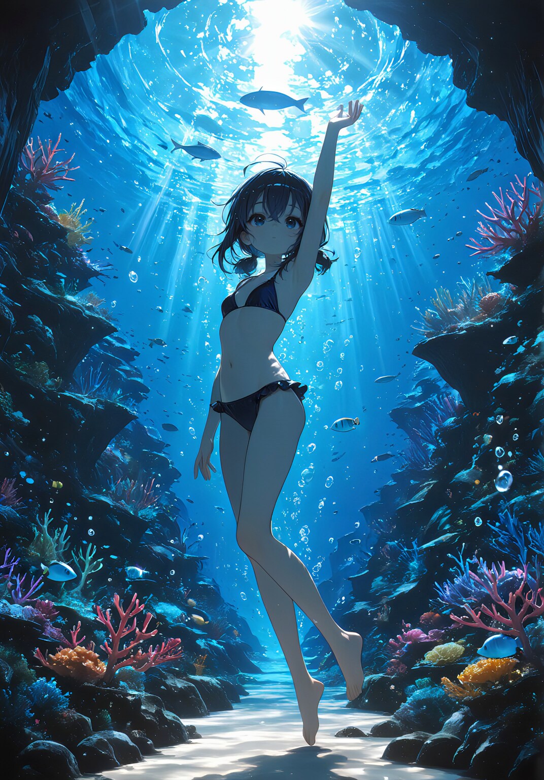 海の底で、差し込む光