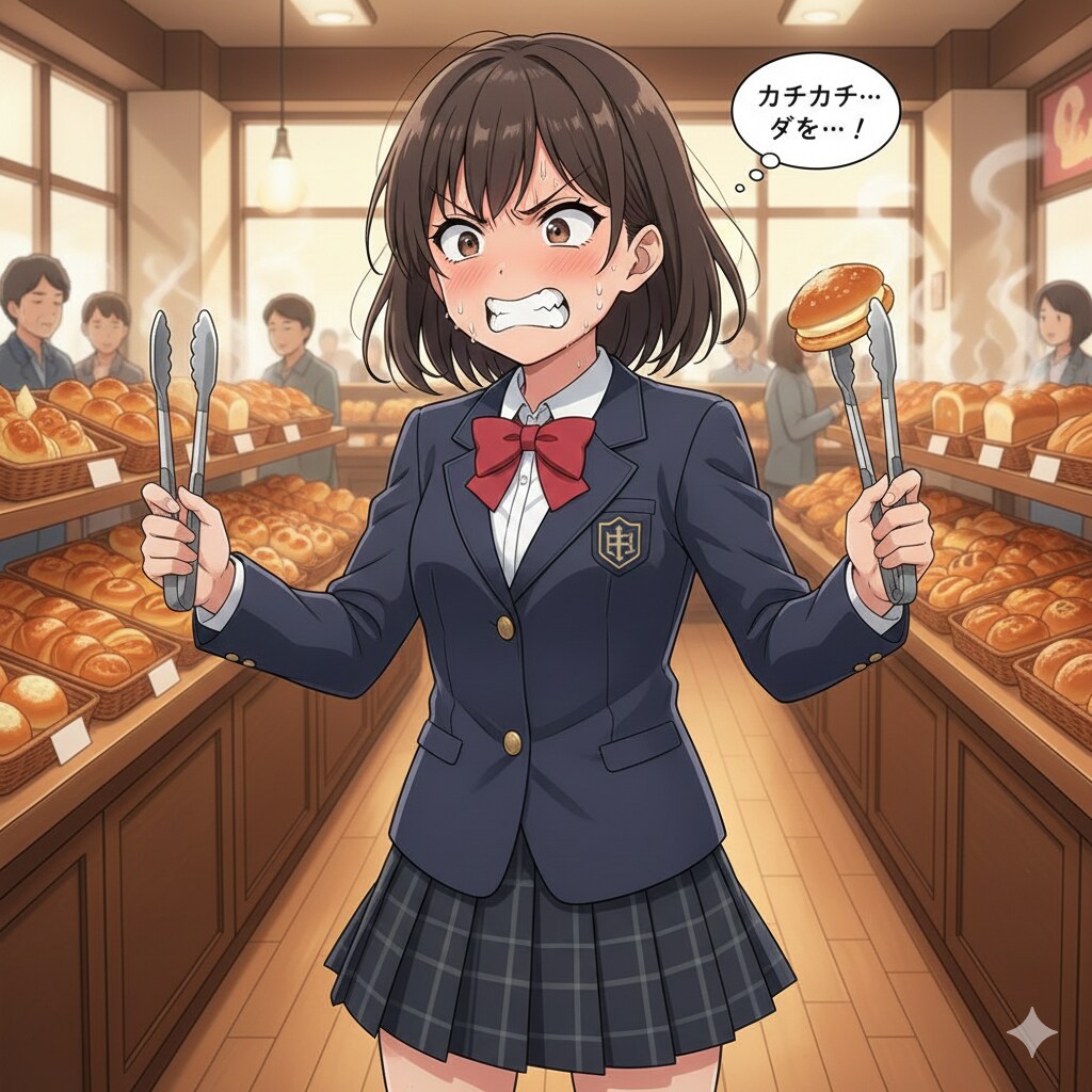 パン屋でトングカチカチを我慢するJK