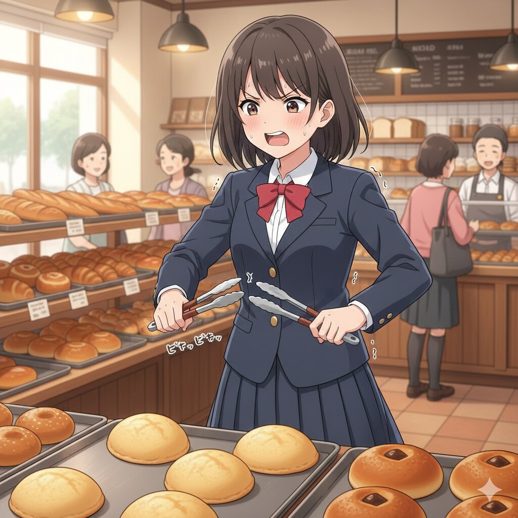 パン屋でトングカチカチを我慢するJK | の人気AIイラスト・グラビア