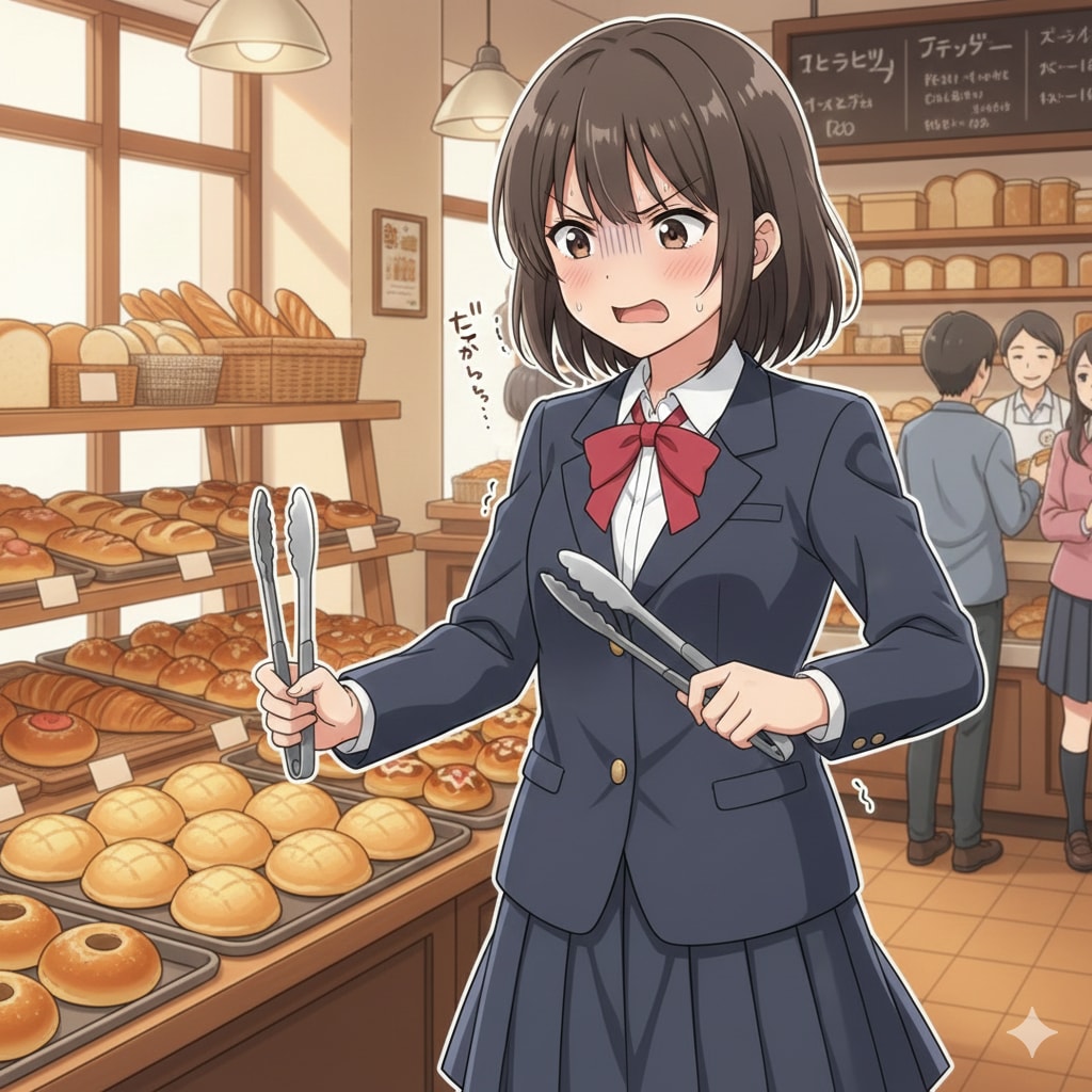 パン屋でトングカチカチを我慢するJK