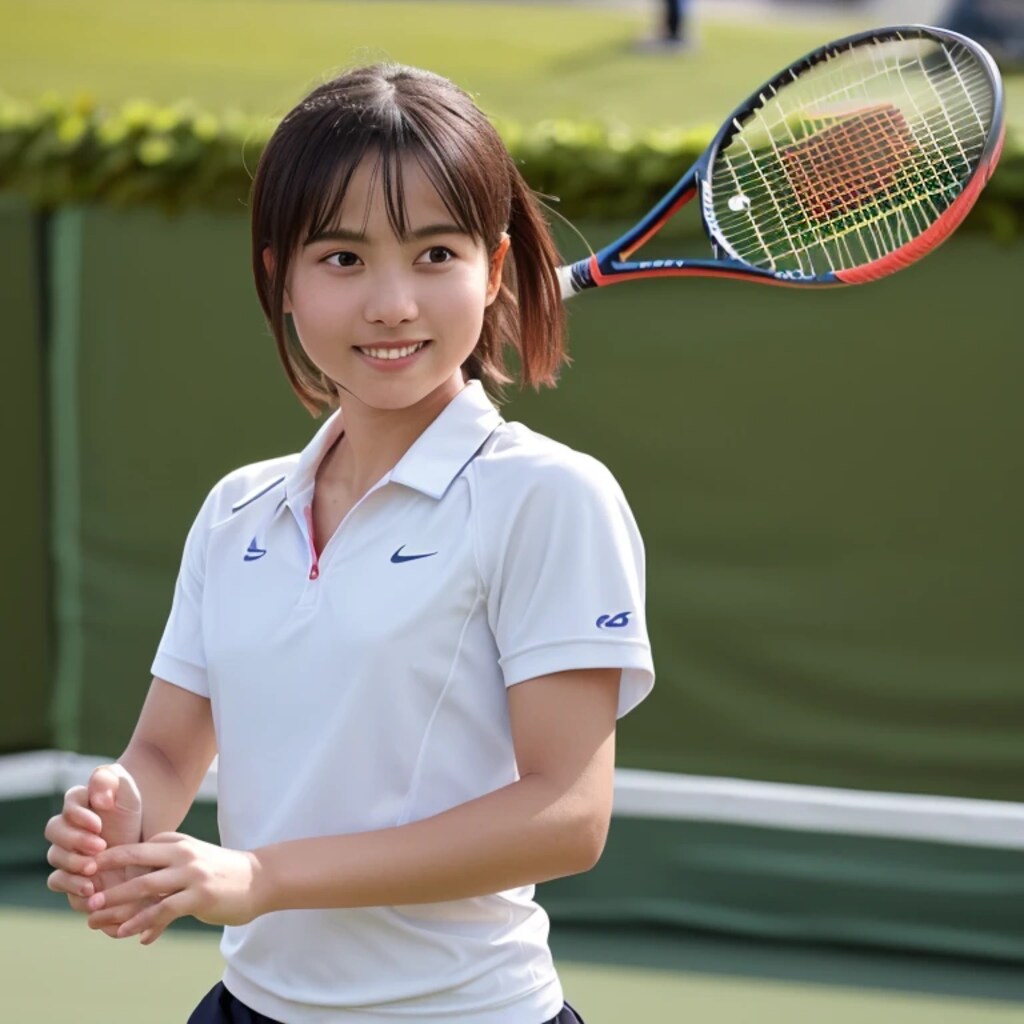 黒髪ボブでテニスウェアの美女１０