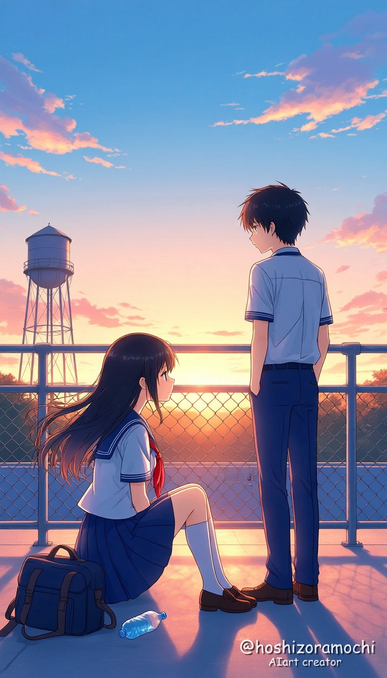 青春の1ページ、屋上で見る放課後の空 - A page of youth, the sky after school seen from the rooftop | の人気AIイラスト・グラビア