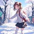 雪と花びら舞う中の少女の一瞬 3枚目