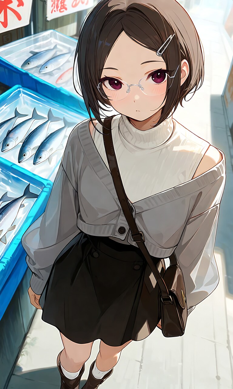 眼鏡っ娘と魚河岸デート | の人気AIイラスト・グラビア