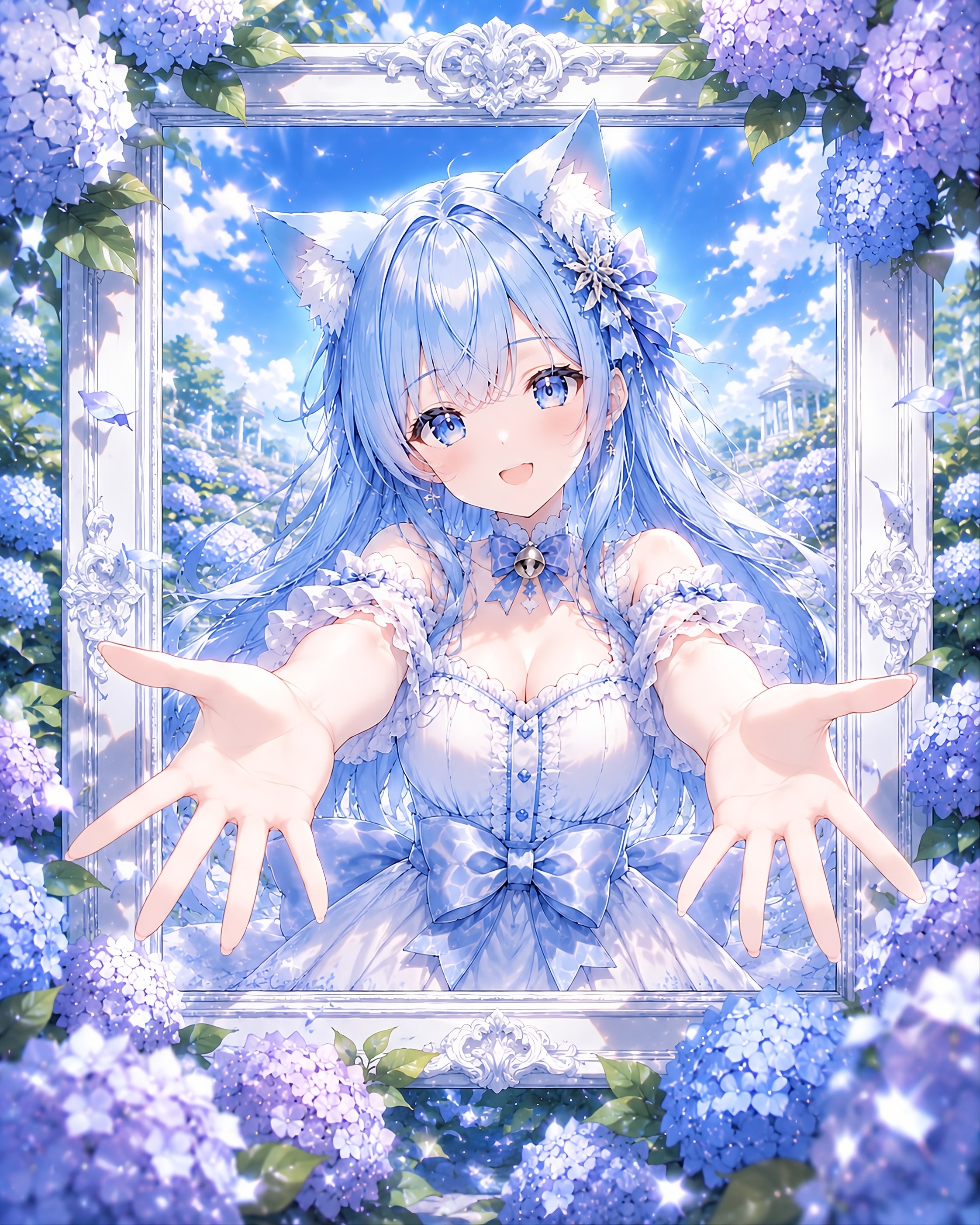 青髪猫耳少女と紫陽花（名前はまだない……）