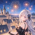 城壁から眺める花火 5枚目