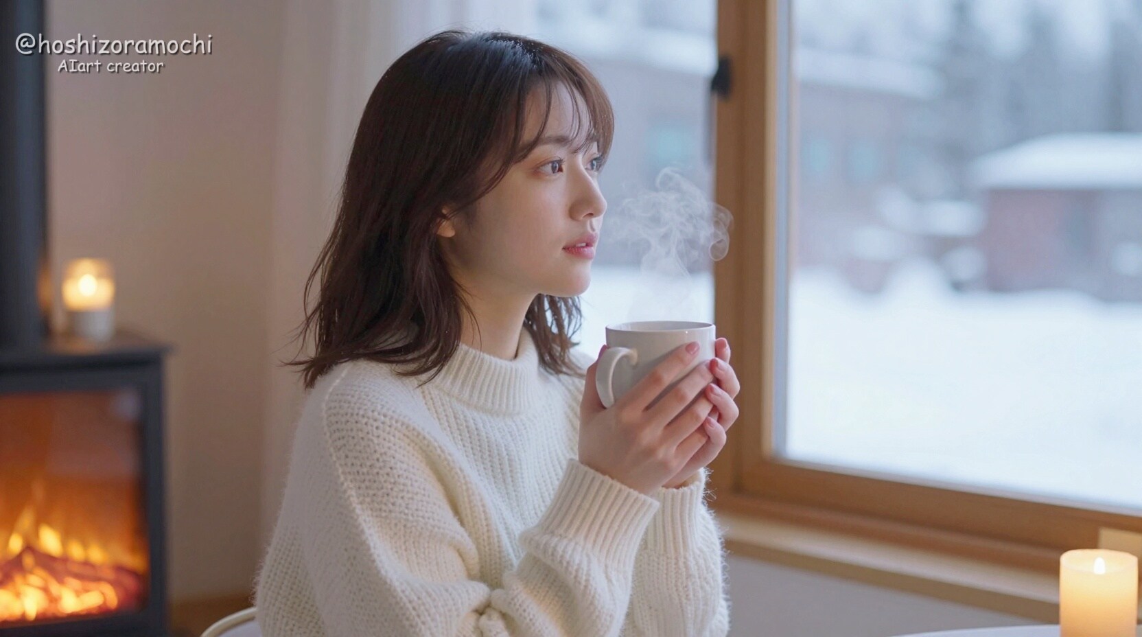 窓辺の特等席：冬の夕暮れと温かい紅茶