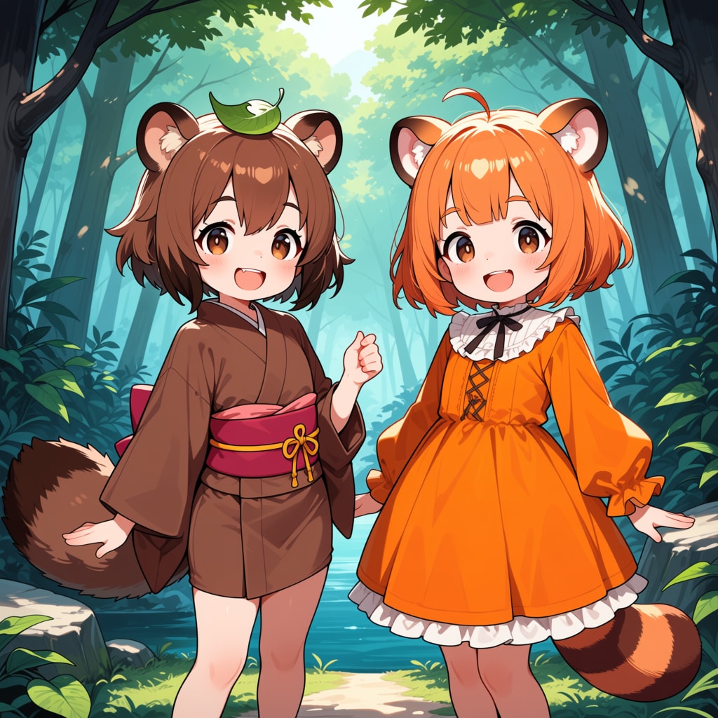 たぬきちゃんとあらいぐまちゃん