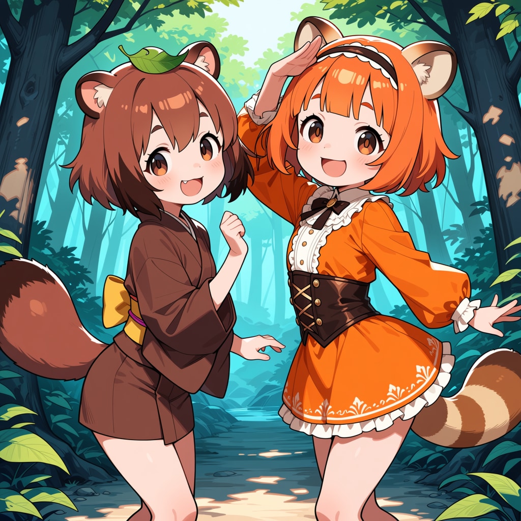 たぬきちゃんとあらいぐまちゃん