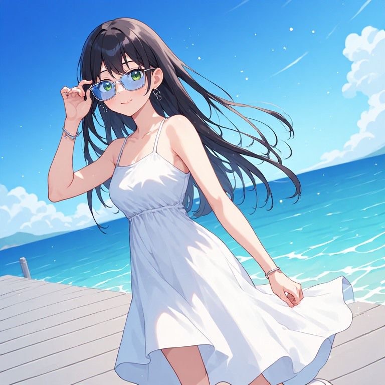 黒髪ロング サングラス