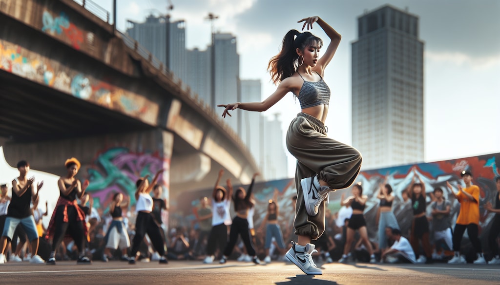 ストリートダンス中の踊り子
