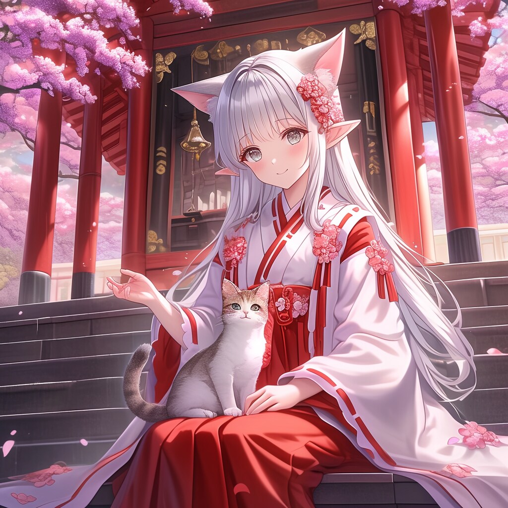 猫耳巫女の春色ファンタジー | の人気AIイラスト・グラビア