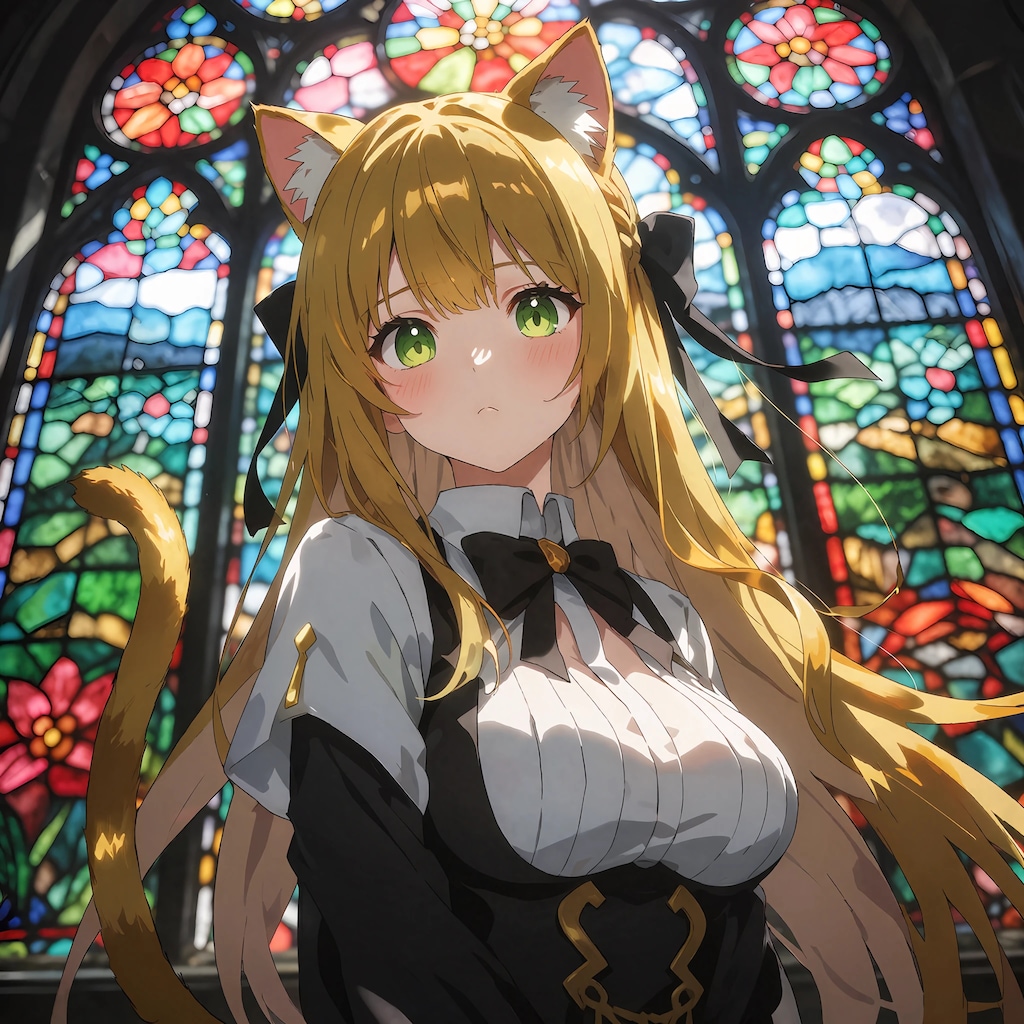 ステンドグラスと猫耳の女の子