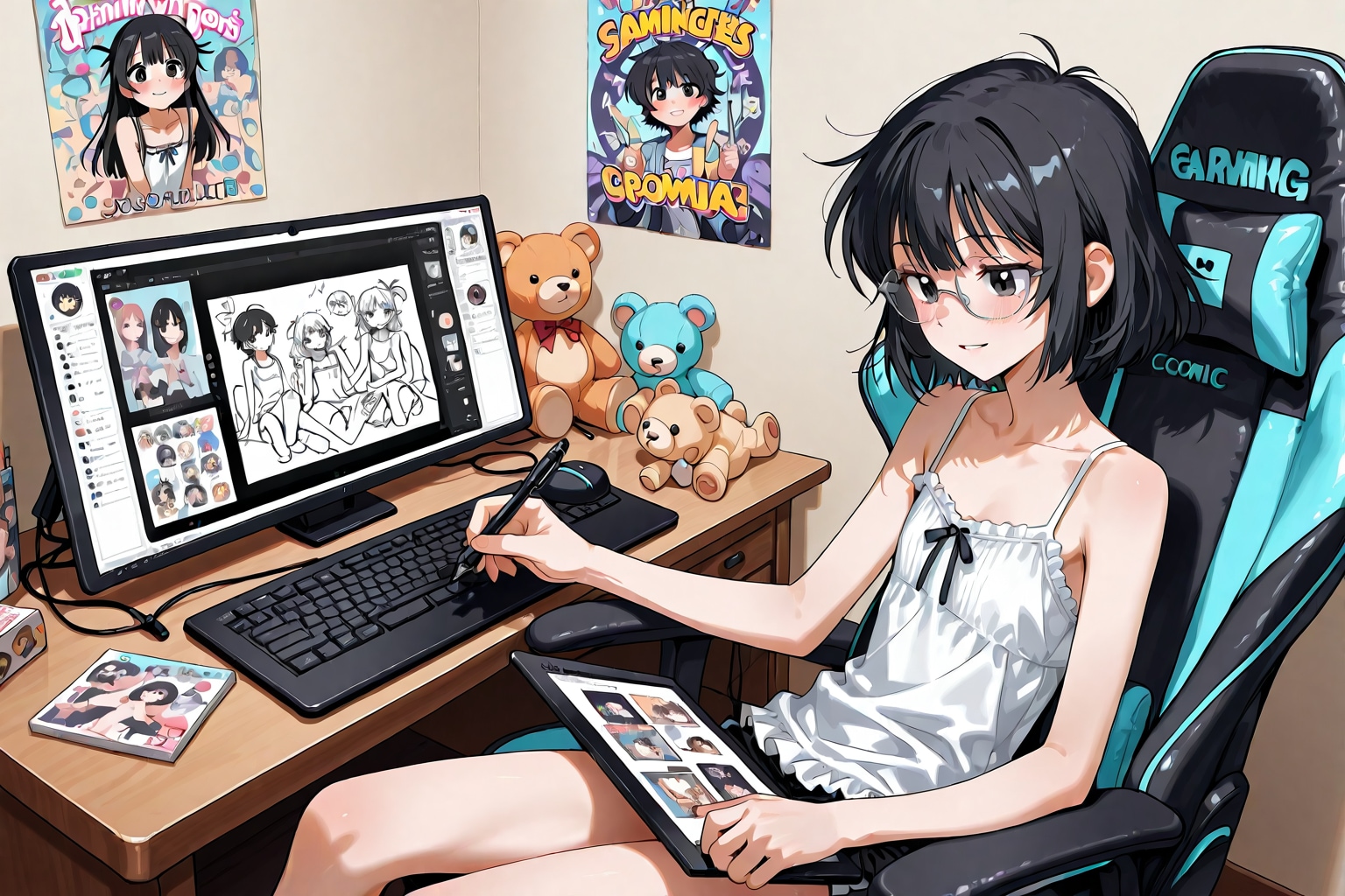 漫画を描く女の子