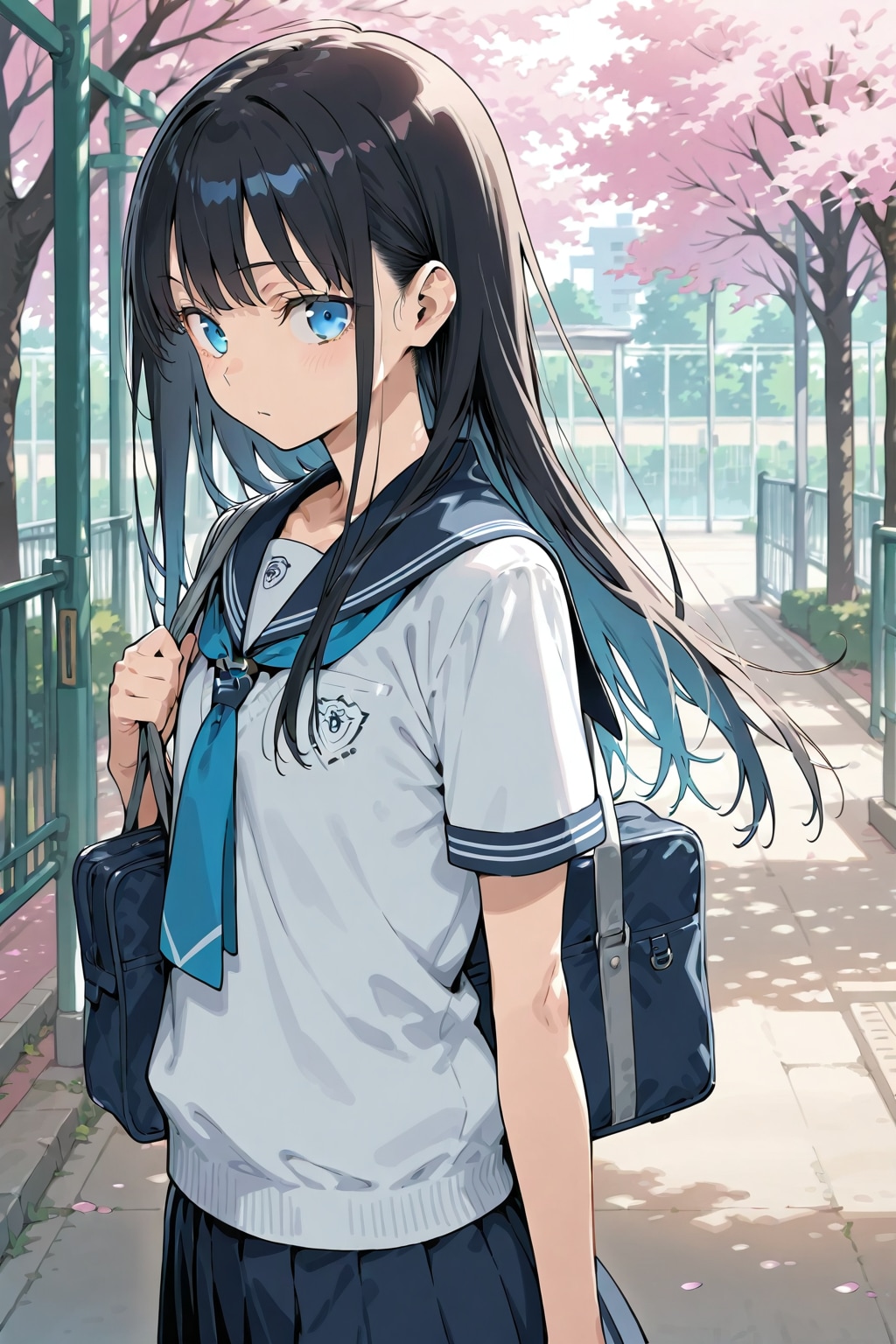 桜並木と少女
