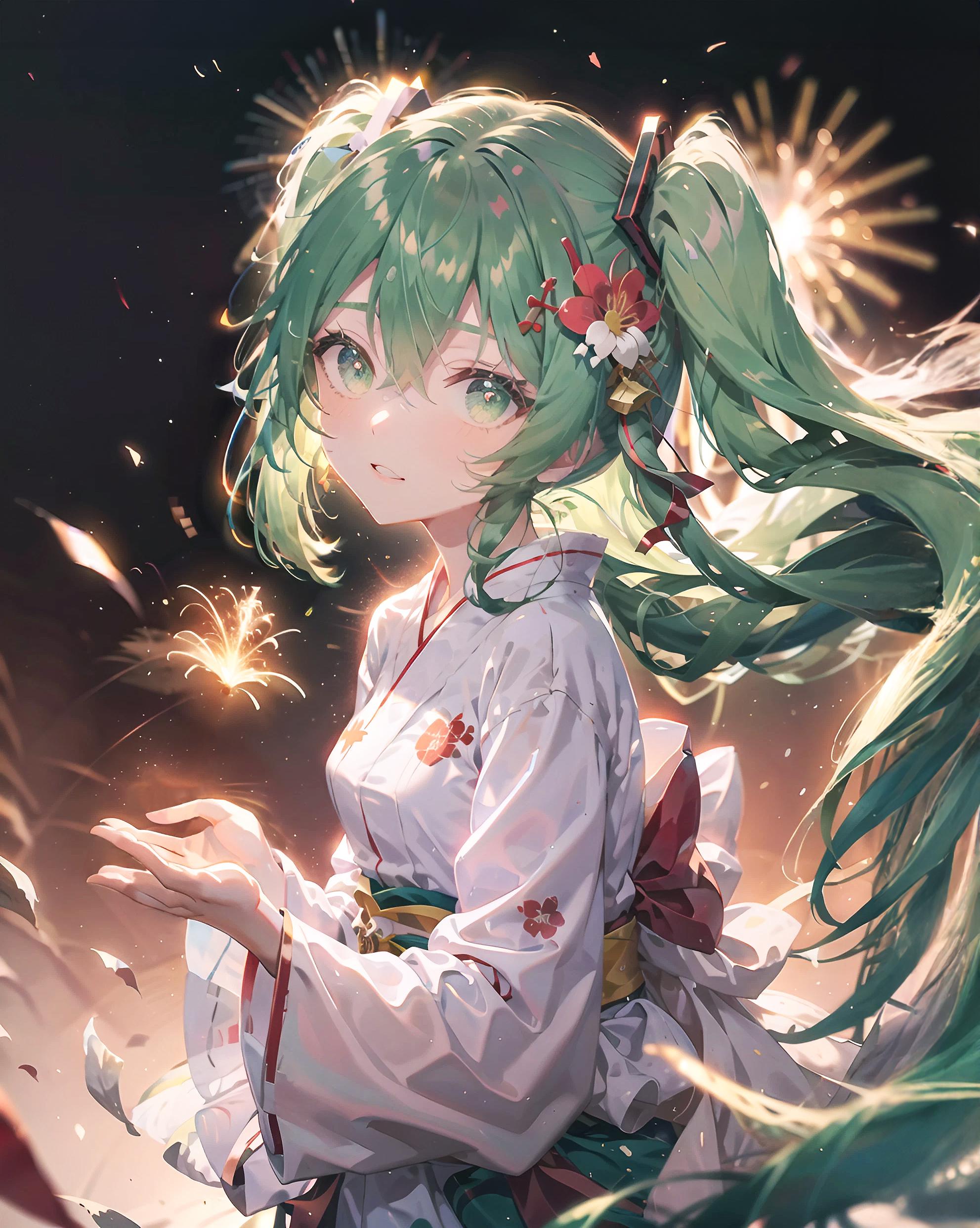 初音未來 初音ミク 浴衣 花火 Miku VOCALOID ツインテール