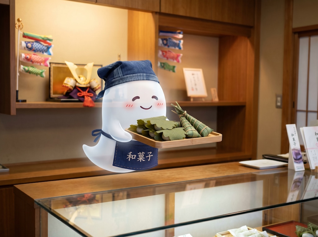 柏餅と粽を運ぶお化け和菓子職人