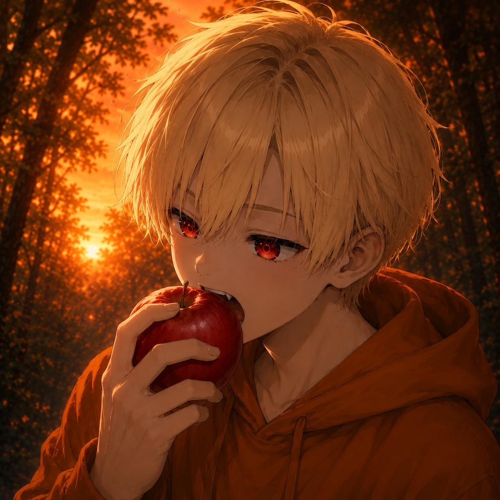 りんごを食べる少年
