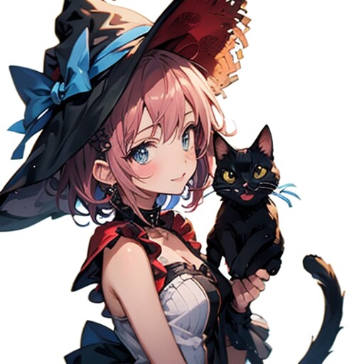 カードで遊ぶ魔女と黒猫