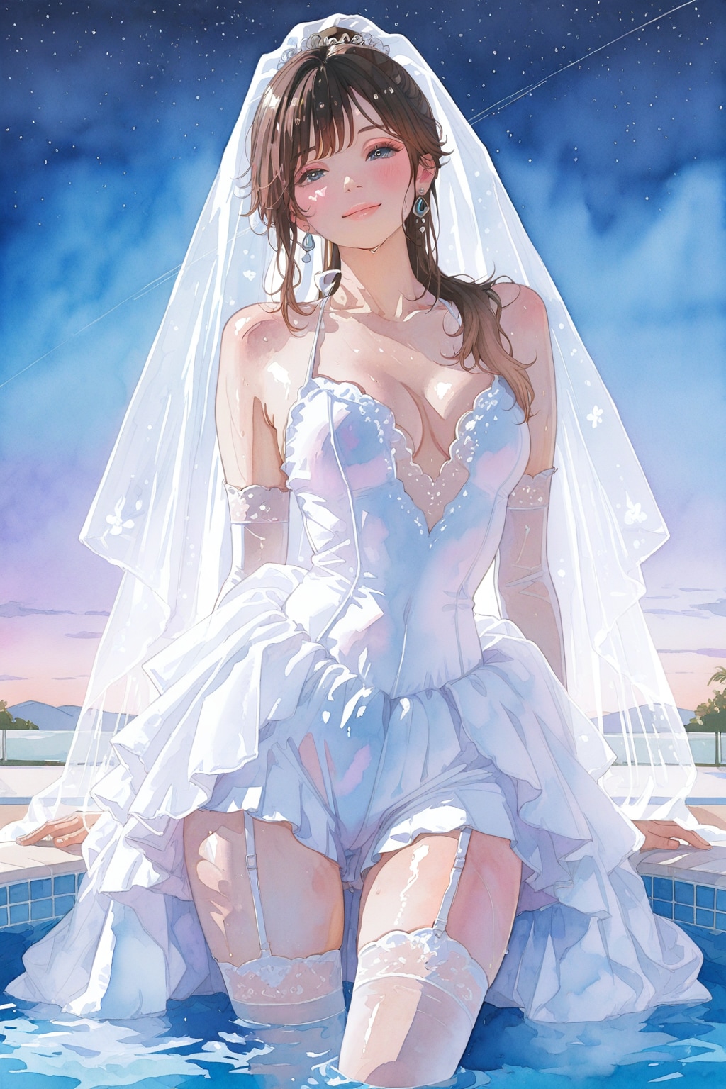 ウェディングドレスで泳ぐ(水彩)の追加ミスした1枚