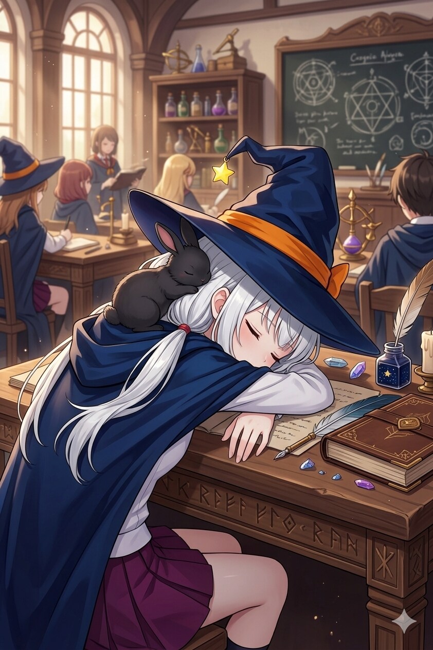 魔法大学で居眠りするアイちゃん