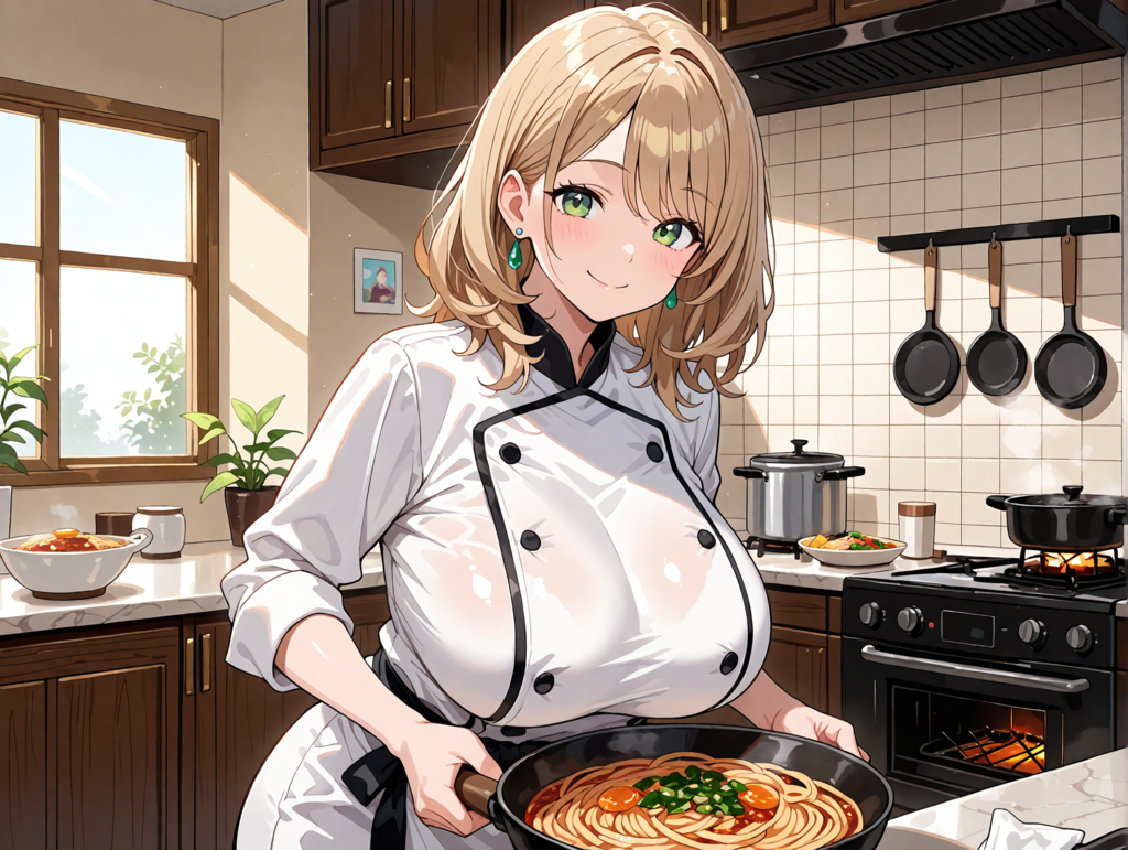 レストランの厨房で料理をする柚月さん