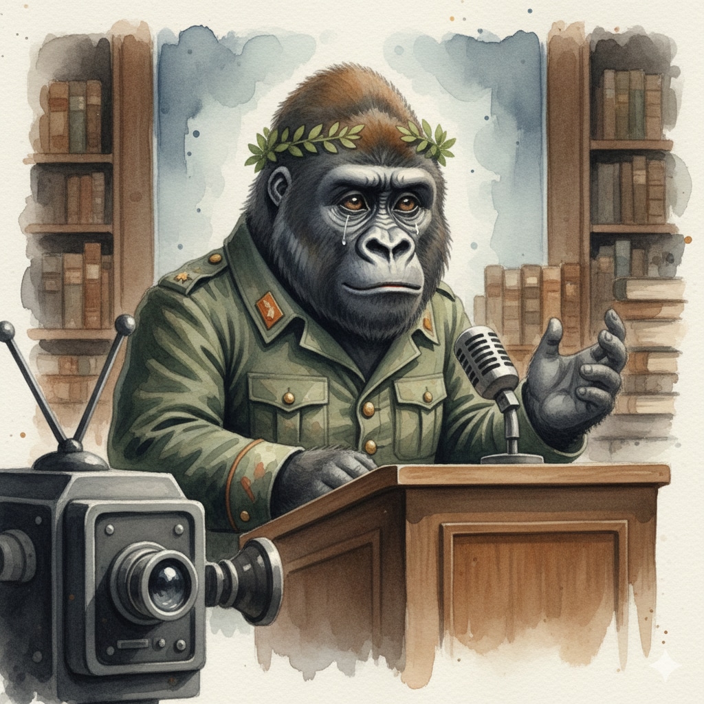 テレビ演説をするセンチメンタルゴリラ