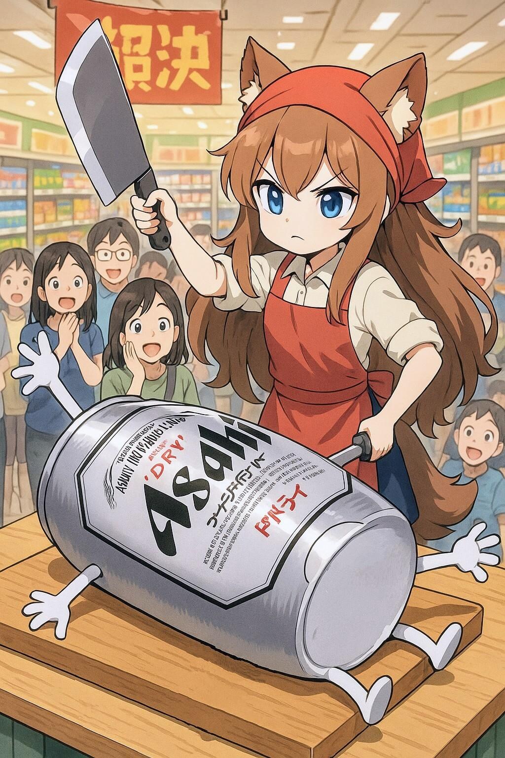 ビール缶解体ショーをするスーパーちちぷい