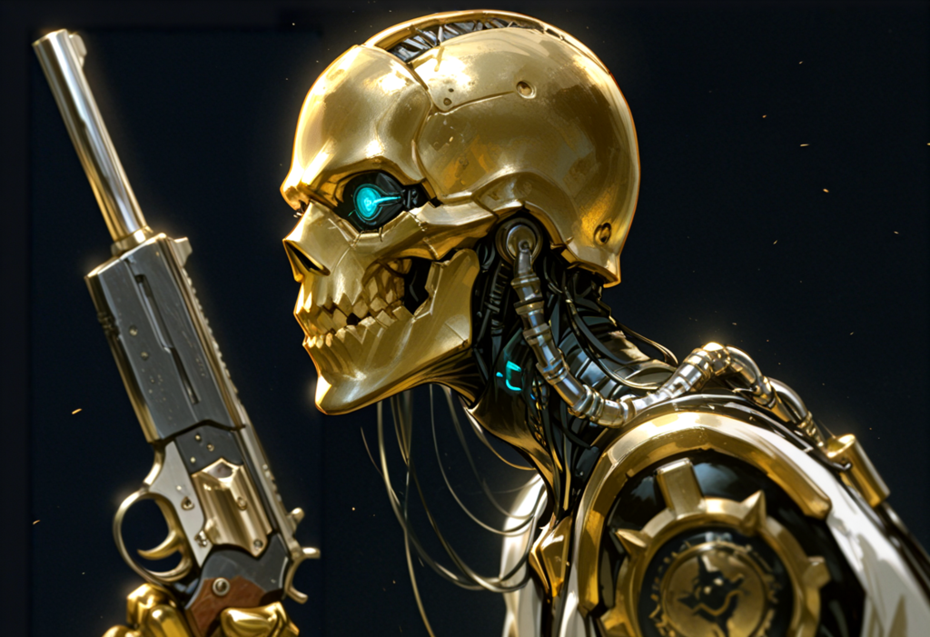 裸の銃を持つ骸骨