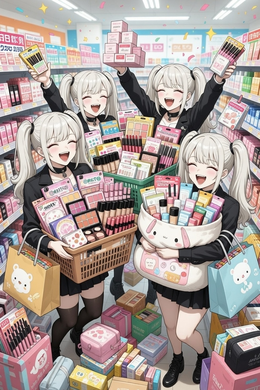 【悲報】悪のお姉さんズ、日本の美容品に大興奮し爆買い光堕ち | の人気AIイラスト・グラビア