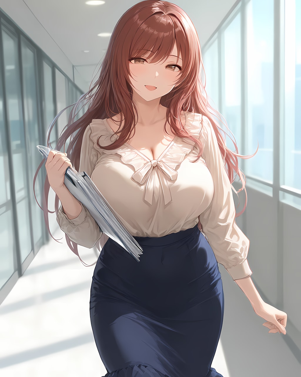 ✨資料を抱えて廊下でひと息微笑