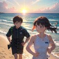 海辺で走る少年少女 3枚目