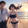 海辺で走る少年少女 2枚目