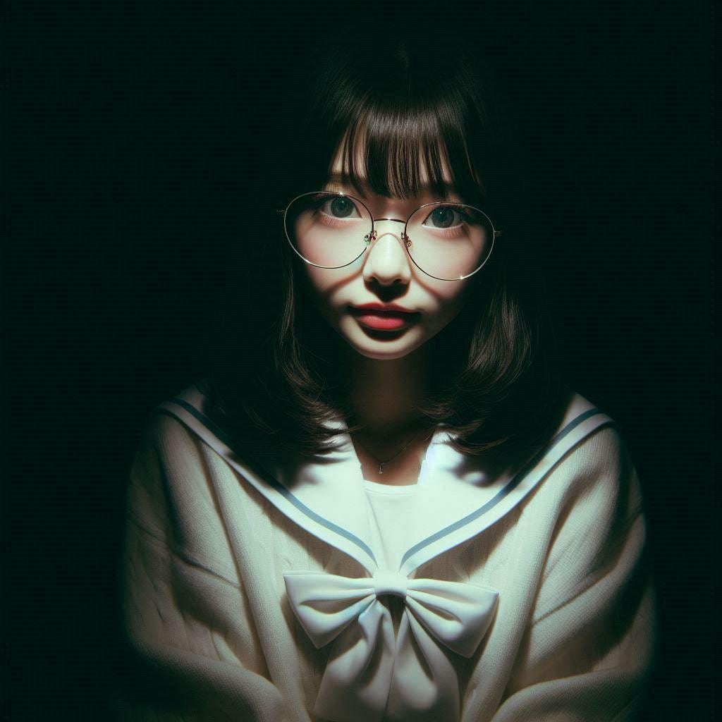 暗闇に光る眼鏡女子