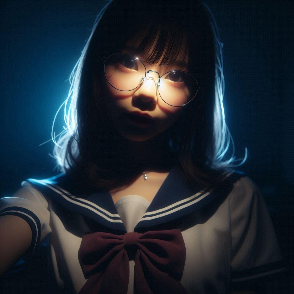 暗闇に光る眼鏡女子