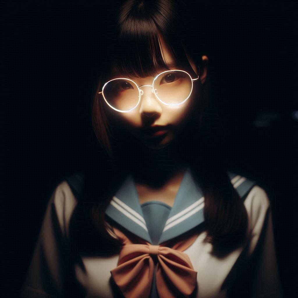 暗闇に光る眼鏡女子
